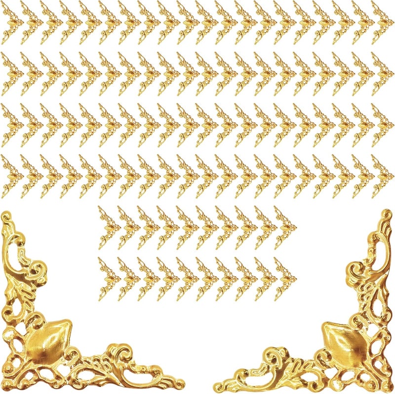 PDETVEO 100PCS Metal Corner Protectors, Vintage Bronze Decorative Edge Guards for Albums, Photo Frames, Books & Jewelry Box, Craft Corner Embellishments（Gold） - Image 1